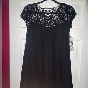Black short dress with lace detail top